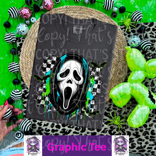 Neon Grunge Horror Mask Adult Graphic Tee