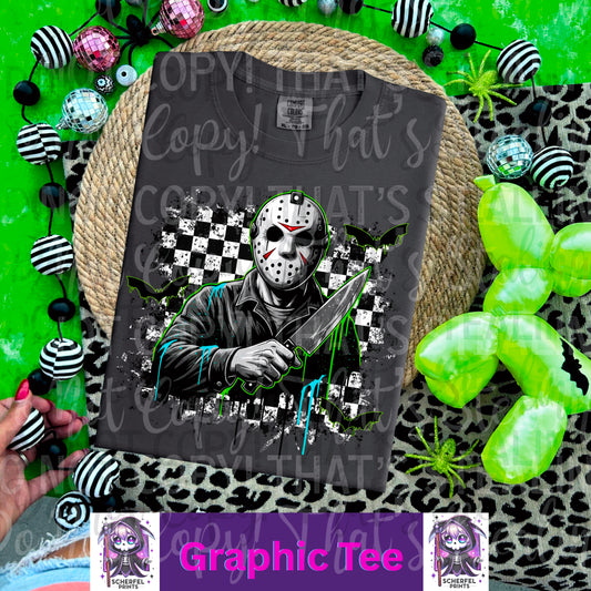 Grunge Hockey Mask Horror Adult Graphic Tee