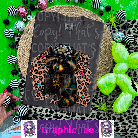 Leopard Raccoon Adult Graphic Tee