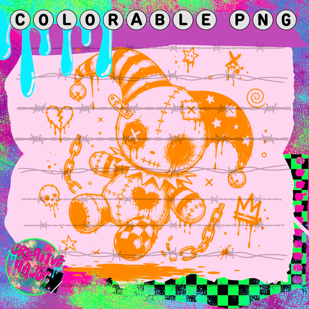 Punk Jester Plush – Colorable PNG