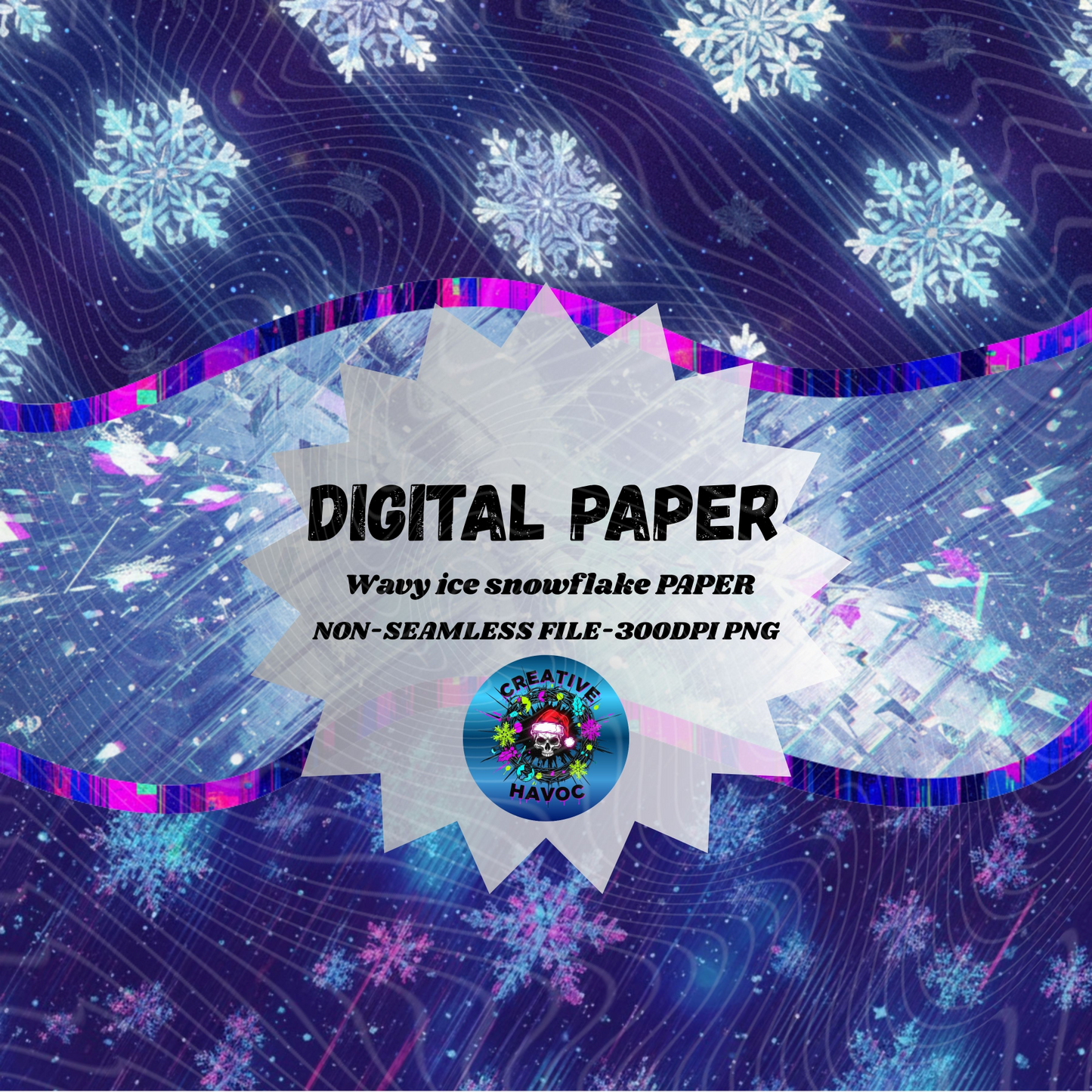 Wavy Ice Snowflake Digital Paper – Non-Seamless PNG
