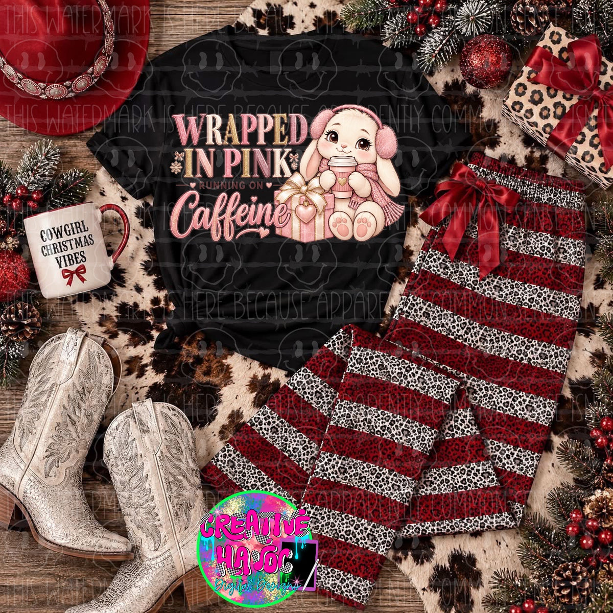 Wrapped in Pink and Caffeine PNG | Cozy Bunny