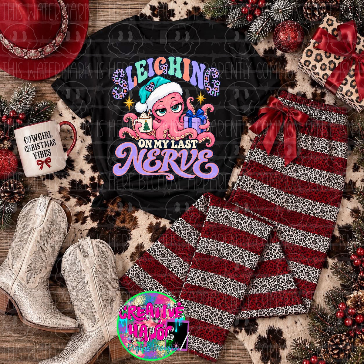 Sleighin’ on My Last Nerve PNG | Christmas Octopus