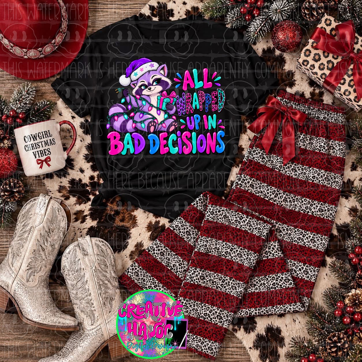 All Wrapped Up in Bad Decisions PNG | Christmas Raccoon