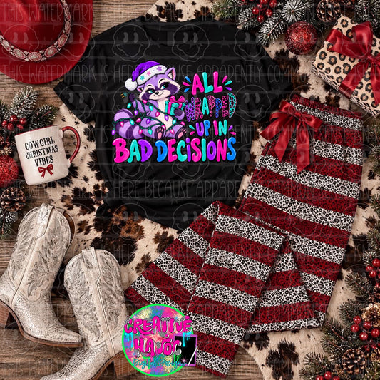 All Wrapped Up in Bad Decisions PNG | Christmas Raccoon
