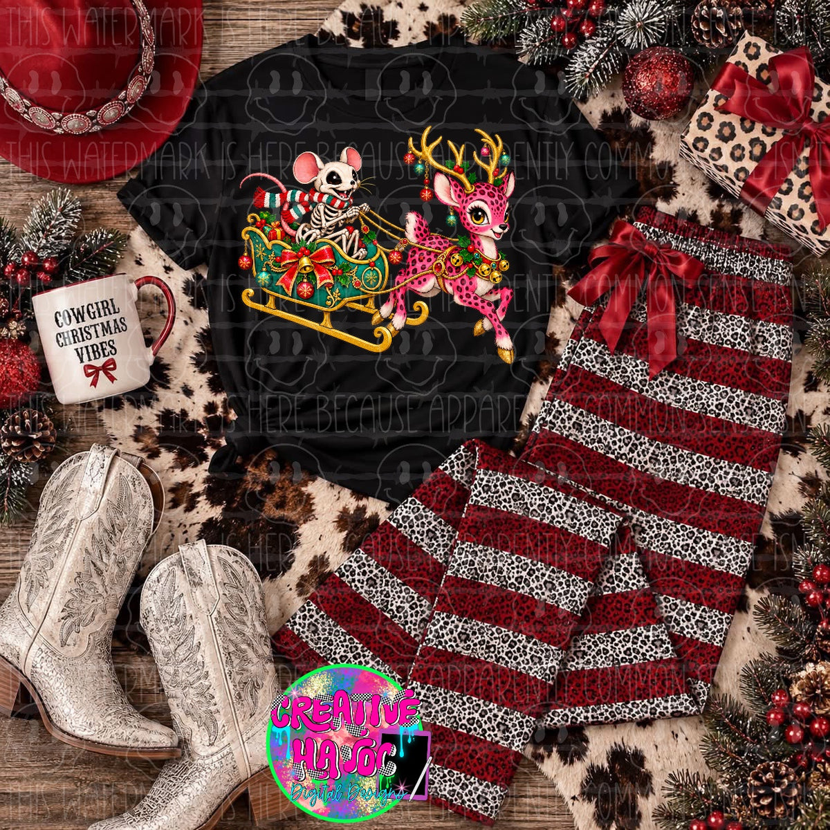 Skeleton Santa Sleigh and Reindeer PNG | Christmas Design