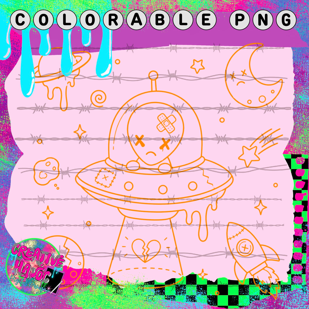 Melting Alien UFO – Colorable PNG
