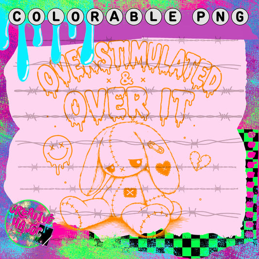 Overstimulated and Over It – Bunny Colorable PNG