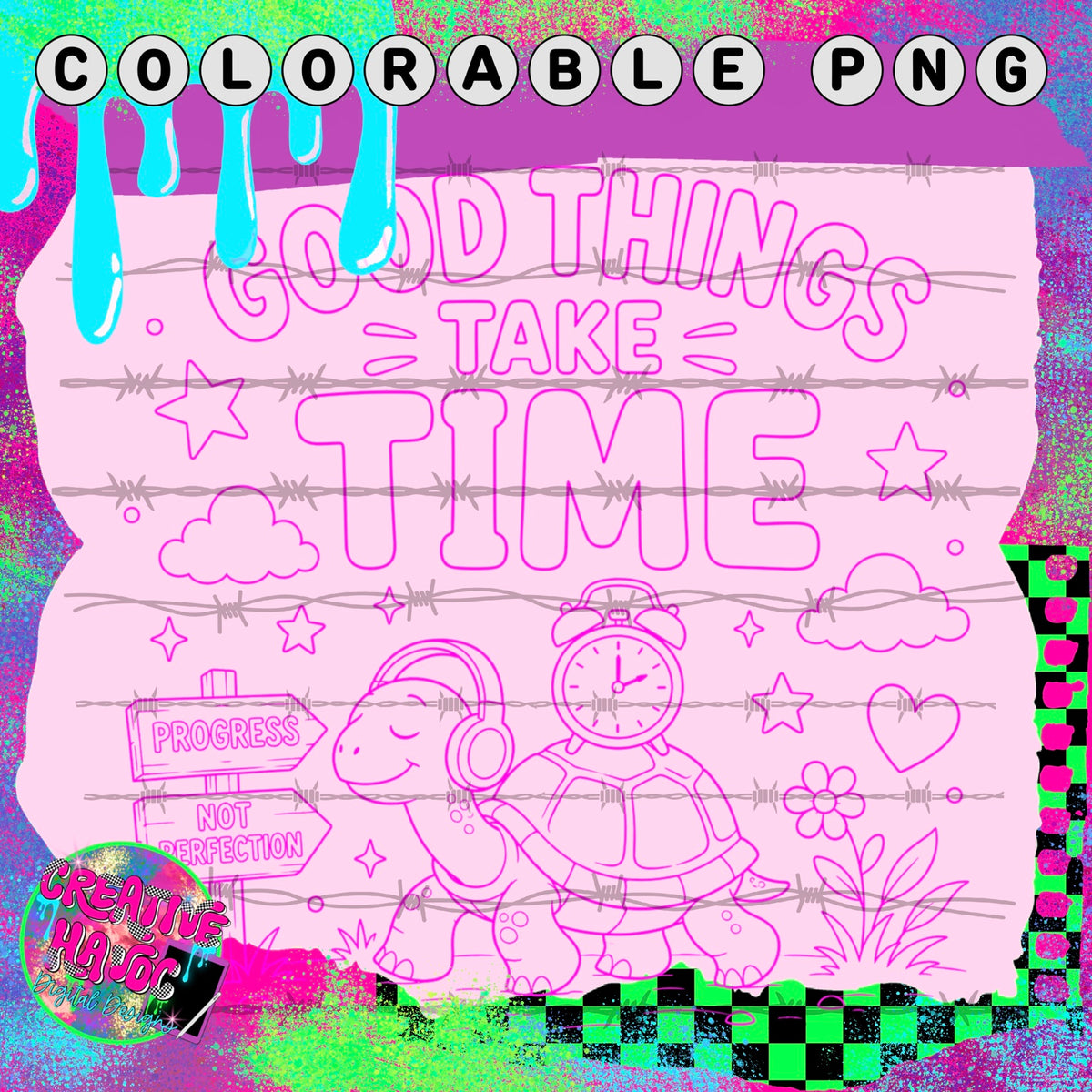 Good Things Take Time – Turtle Colorable PNG