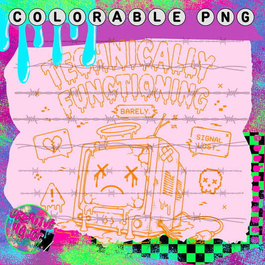 Technically Functioning Barely – Retro TV Colorable PNG