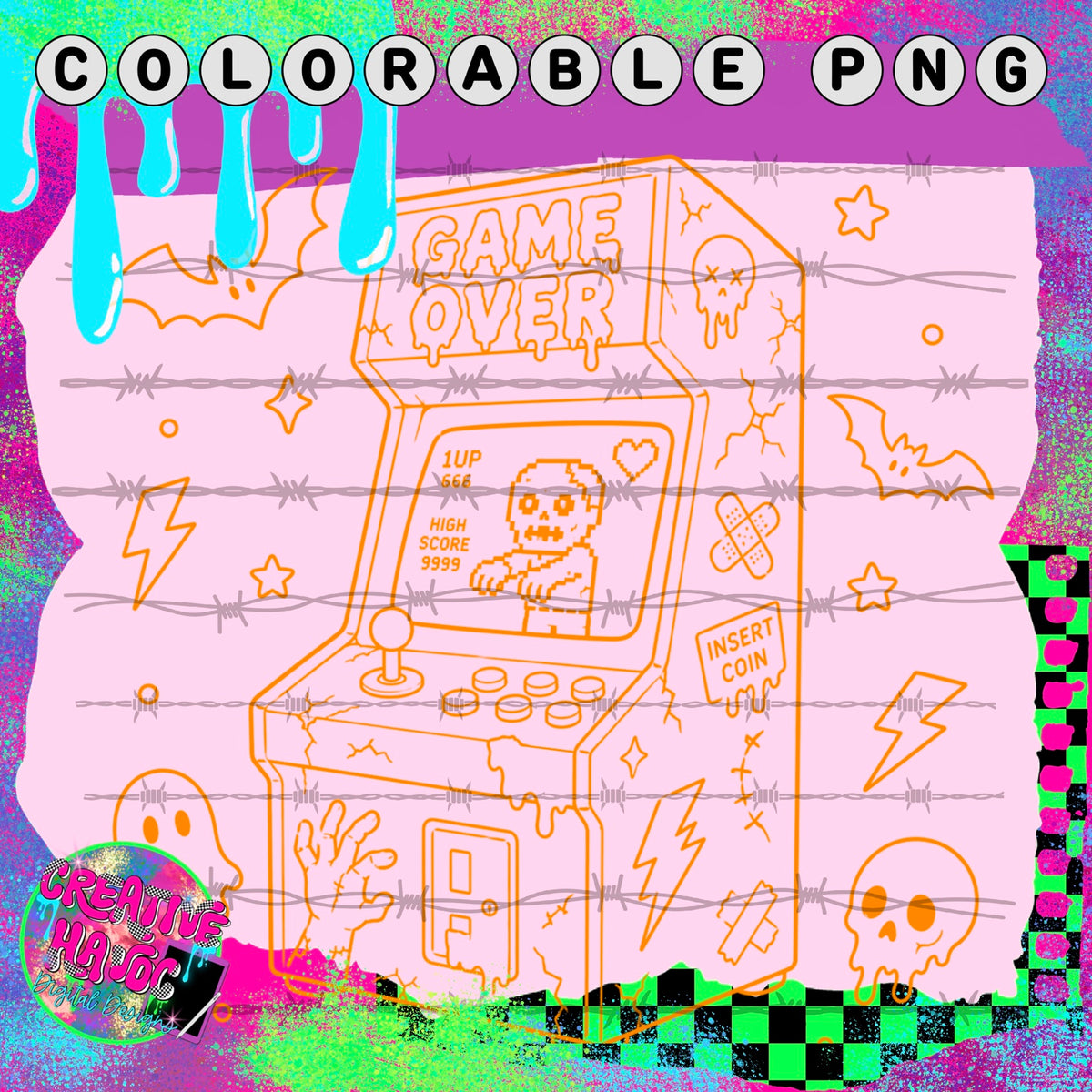Game Over Arcade Machine – Colorable PNG