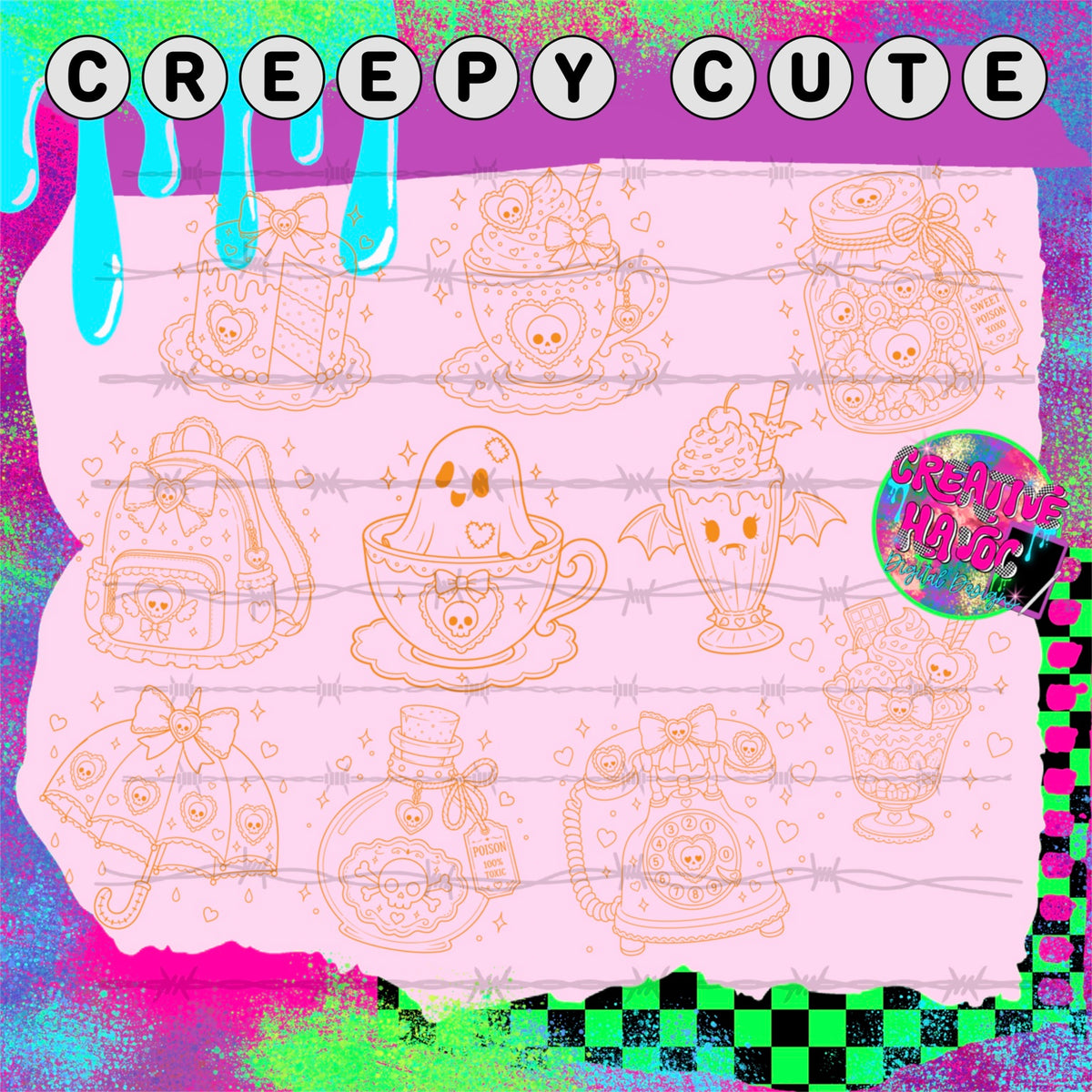 Creepy Cute | Halloween Outline Clipart Bundle preview