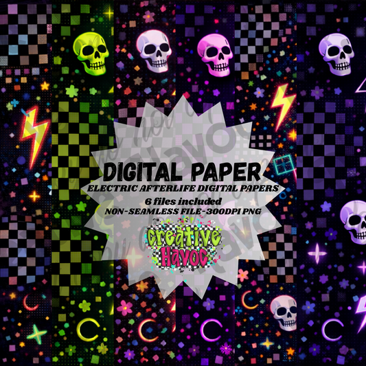 Electric Afterlife – Digital Paper Pack (6 PNG Files, 300 DPI)