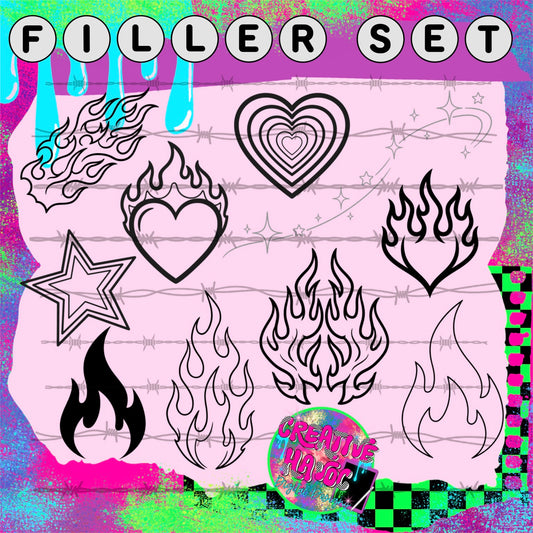 Flames, Hearts & Stars | Filler Outline Bundle preview