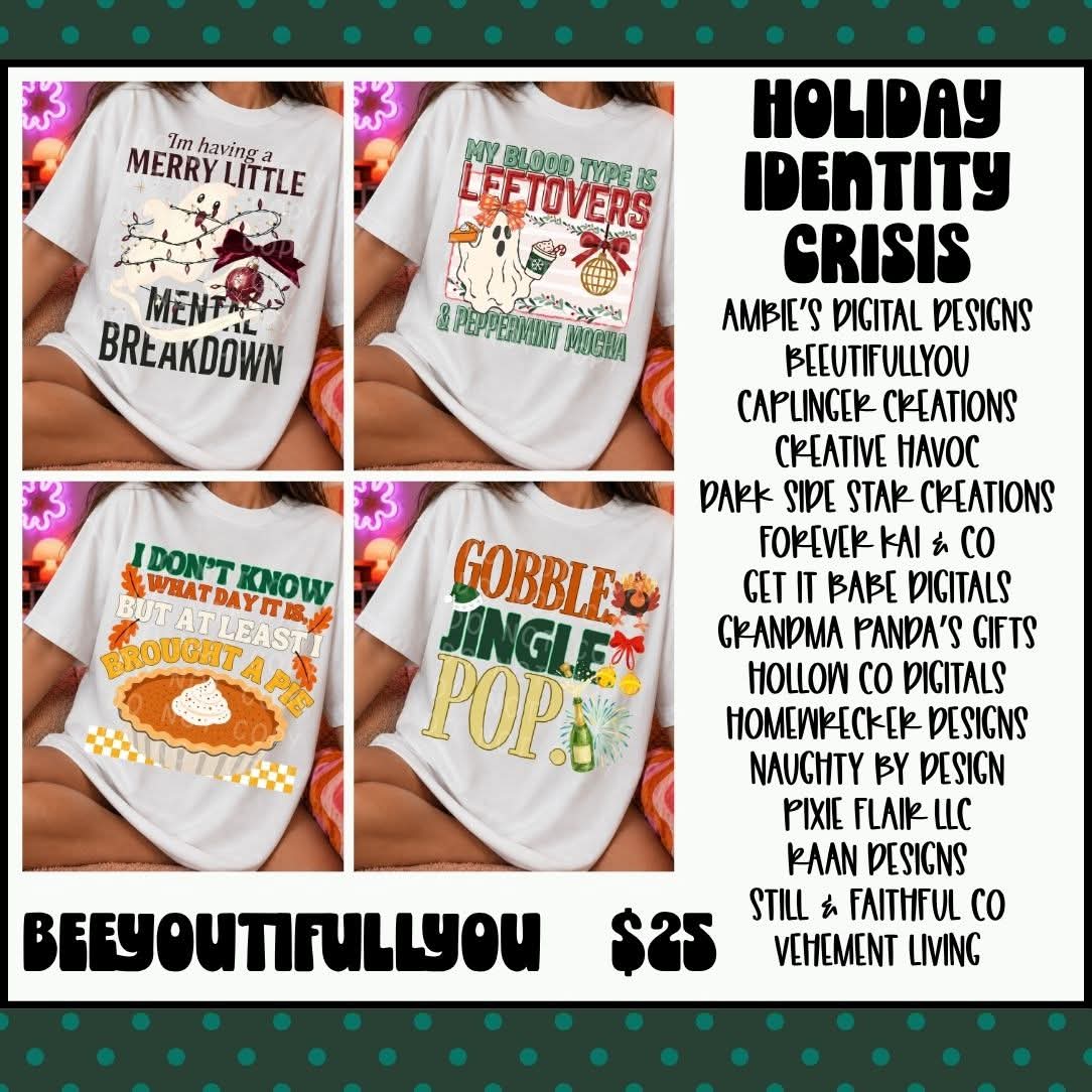 Holiday Identity Crisis Collab mockups featuring BeeYouTifullyYou holiday designs