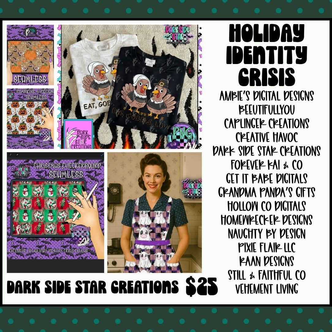 Holiday Identity Crisis Collab mockups featuring Dark Side Star Creations designs