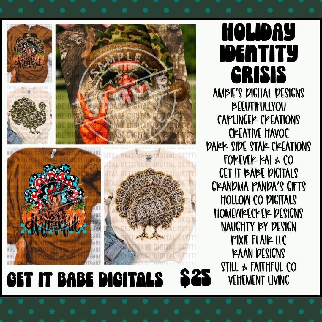 Holiday Identity Crisis Collab mockups featuring Get It Babe Digitals designs