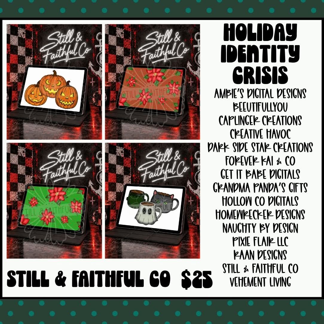 Holiday Identity Crisis Collab mockups featuring Still & Faithful Co designs