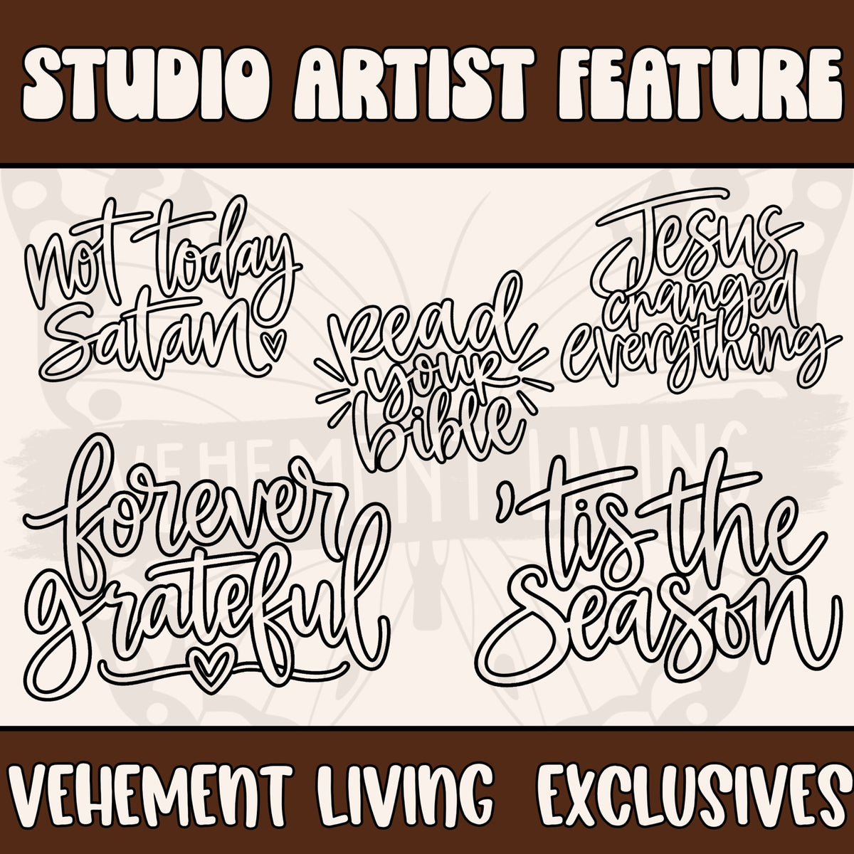 October Studio Collective artist feature showing Vehement Living exclusive word art