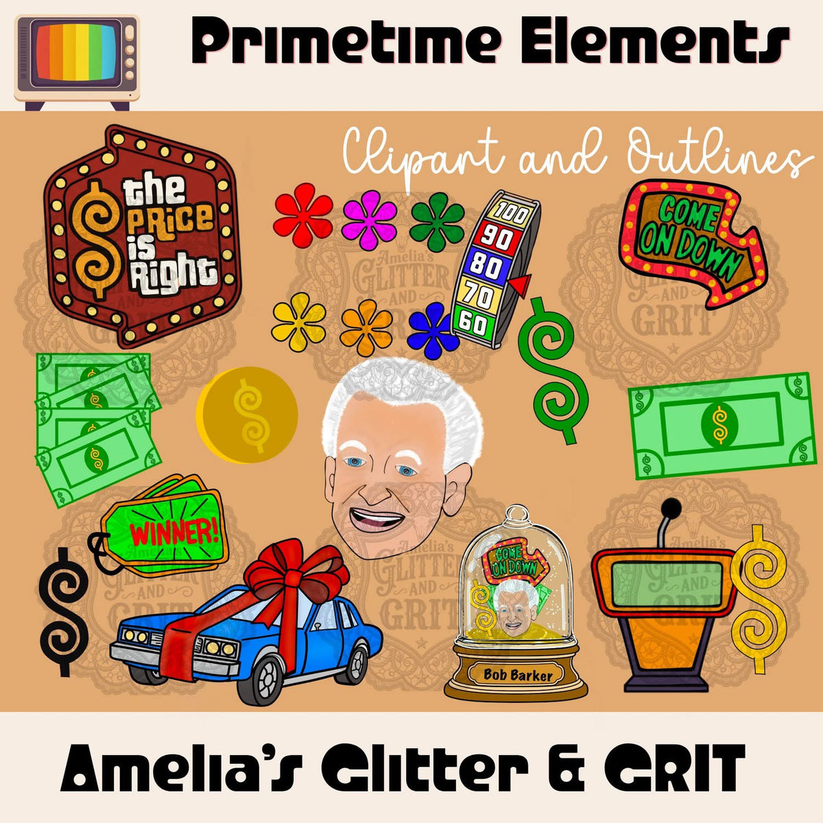 Prime Time Elements Price Is Right clipart and outlines preview by Amelia's Glitter and Grit