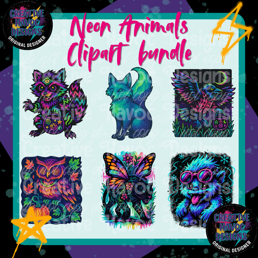 Neon Animals Clipart Bundle - 6 pieces