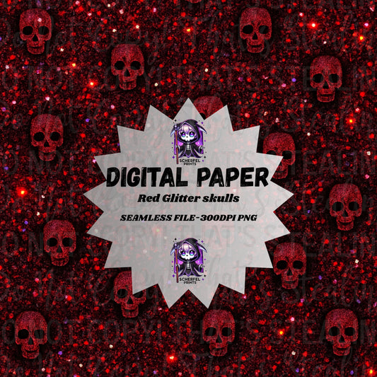 Red Glitter Skulls Digital Paper-300 DPI PNG