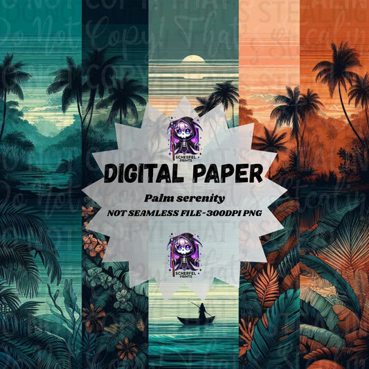 Palm Serenity Digital Paper – 300 DPI PNG