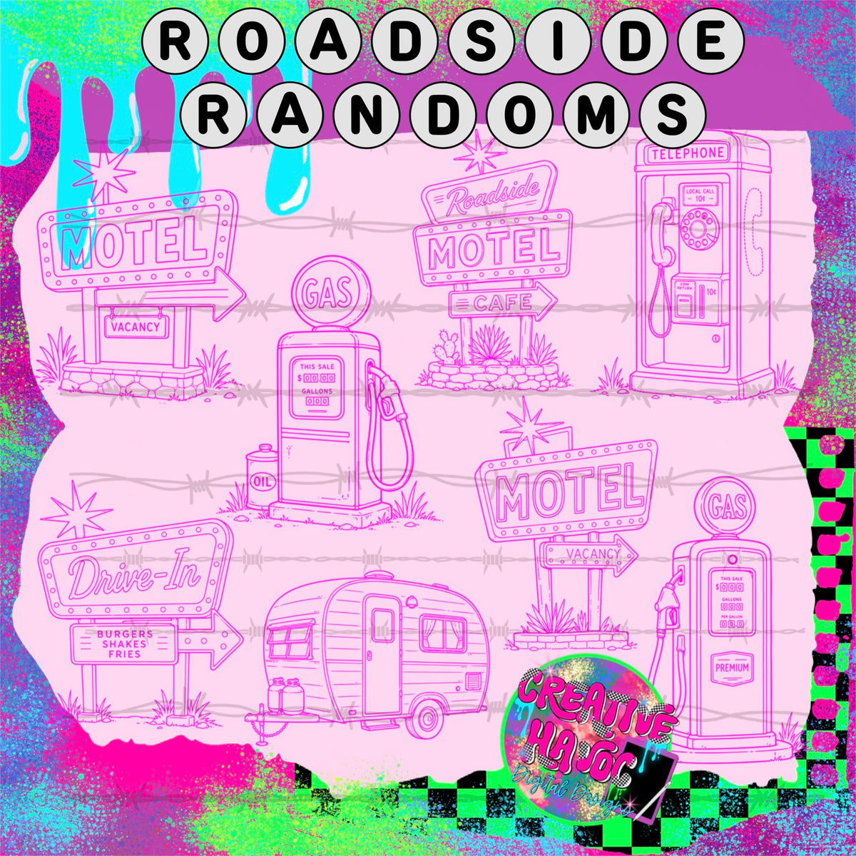 Roadside Randoms | Retro Outline Clipart Bundle preview